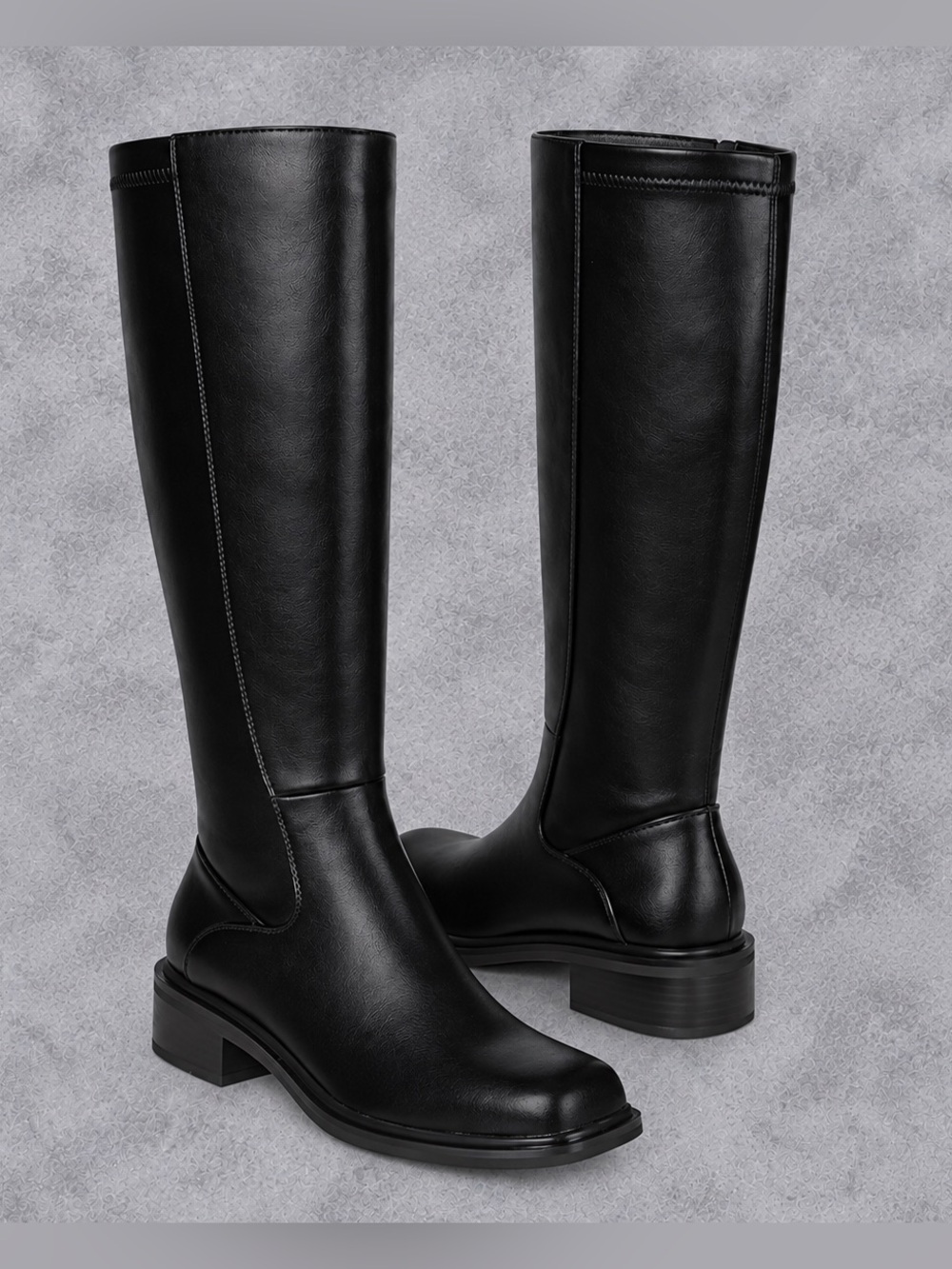 Lumeheel Womens Knee High Boots Low Heel Square Toe Tall Boots with Side Zipper